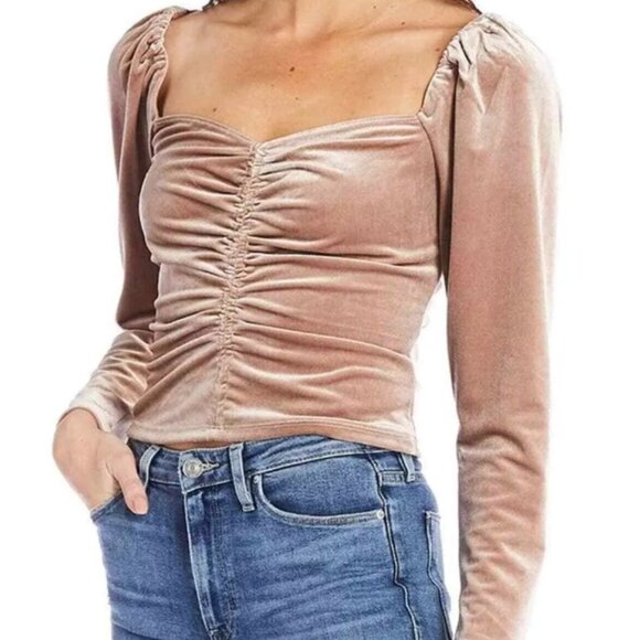 ASTR The Label Vanya Velvet Ruched Long Sleeve Sweetheart Neck Blouse Size L - Picture 1 of 9